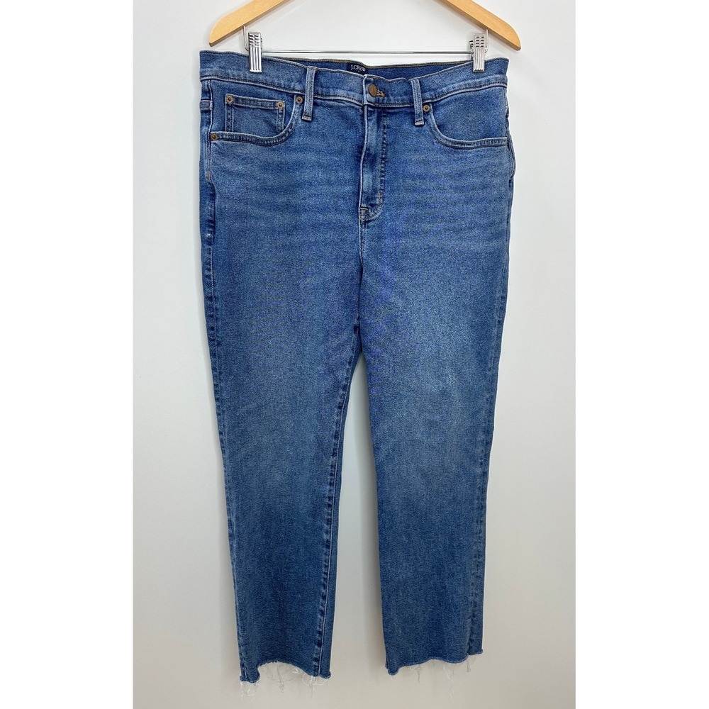 J.Crew 2024 Essential Straight All Day Stretch Jeans Raw Hem Blue Denim Size 31 - Picture 2 of 11